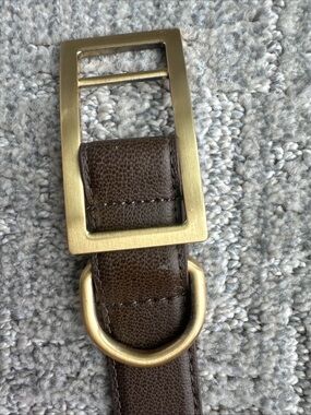 Talbots Brown Leather Belt with Gold-Tone Rectangular Buckle XL